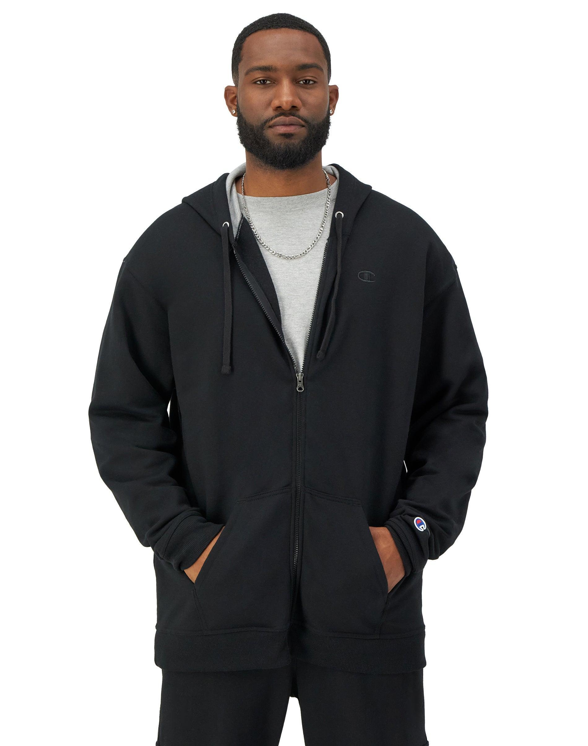 Mens Champion Powerblend Hoodie, Zip Up, C Logo (Big & Tall) Black 2XB Product Image