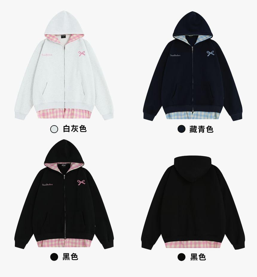 Ribbon Print Zip-Up Hoodie Product Image