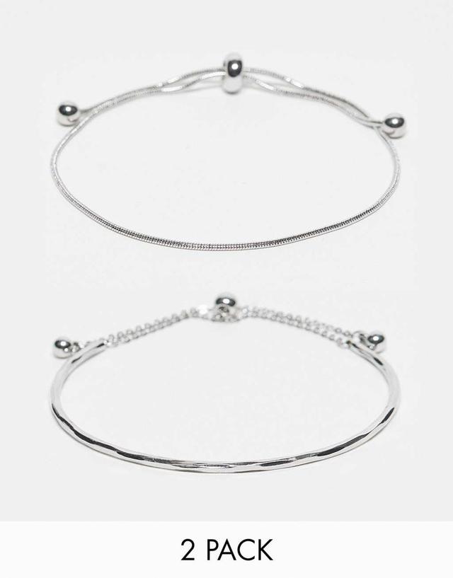 ASOS DESIGN pack of 2 bracelets with simple toggle detail in silver tone Product Image