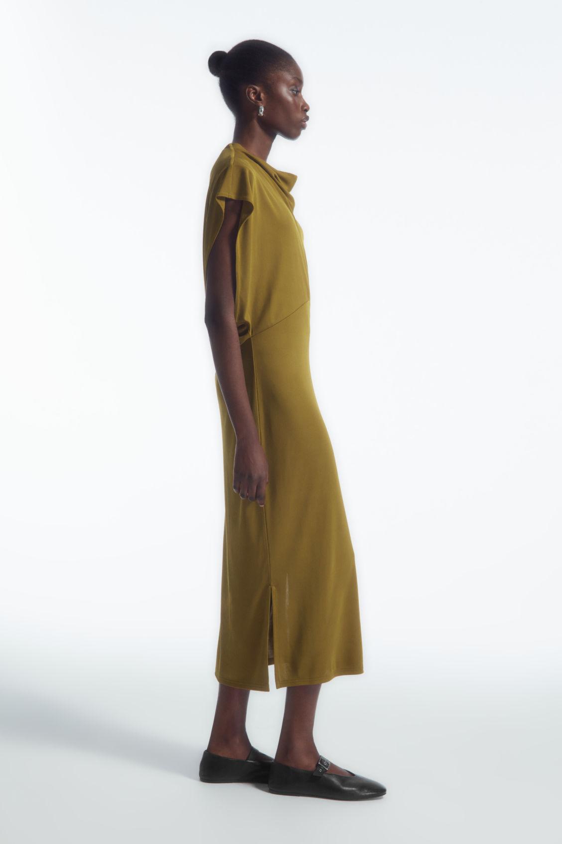 DRAPED COWL-NECK MIDI DRESS Product Image