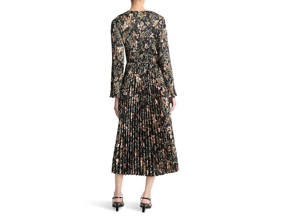 Vince Orchid Vine Pleated Long Sleeve Dress Night) Women's Dress Product Image