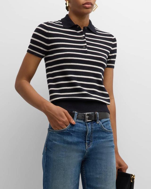 Leanna Cashmere Striped Polo Shirt Product Image