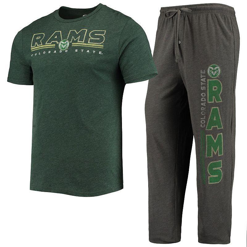 Mens Concepts Sport Heathered Charcoal/Green Colorado State Rams Meter T-Shirt & Pants Sleep Set Grey Product Image