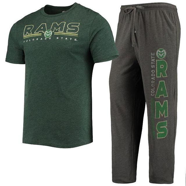 Mens Concepts Sport Heathered Charcoal/Green Colorado State Rams Meter T-Shirt & Pants Sleep Set Product Image