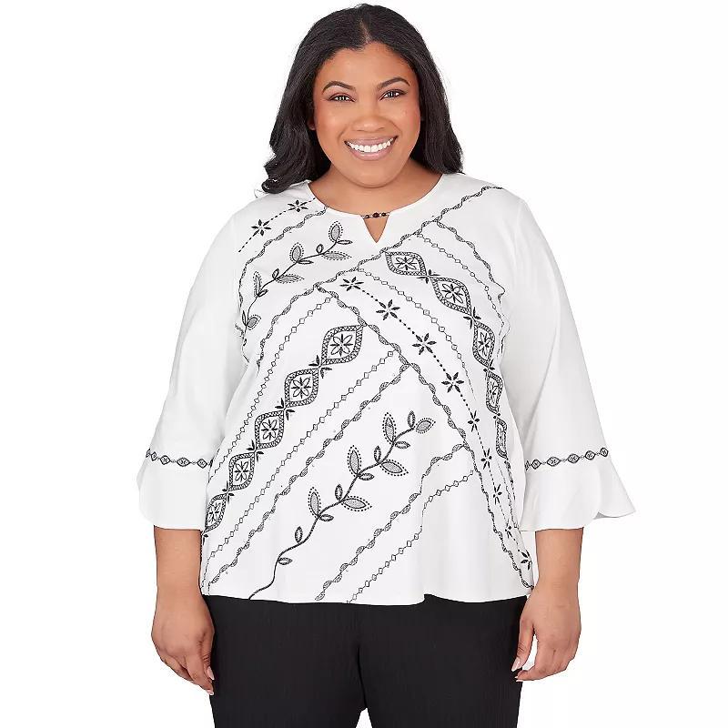 Plus Size Alfred Dunner Embroidered Leaf Top, Womens Product Image