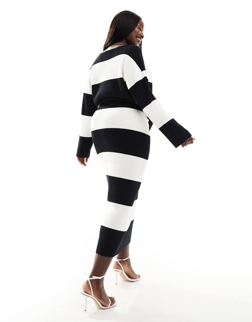 4th & Reckless Plus exclusive knit maxi skirt in black and white stripe - part of a set Product Image