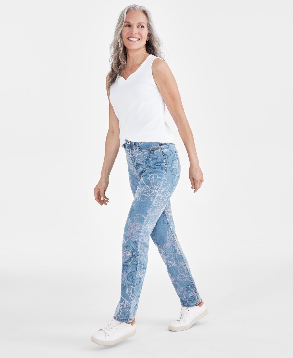 Style & Co Womens High-Rise Straight-Leg Printed Jeans, Created for Macys Product Image