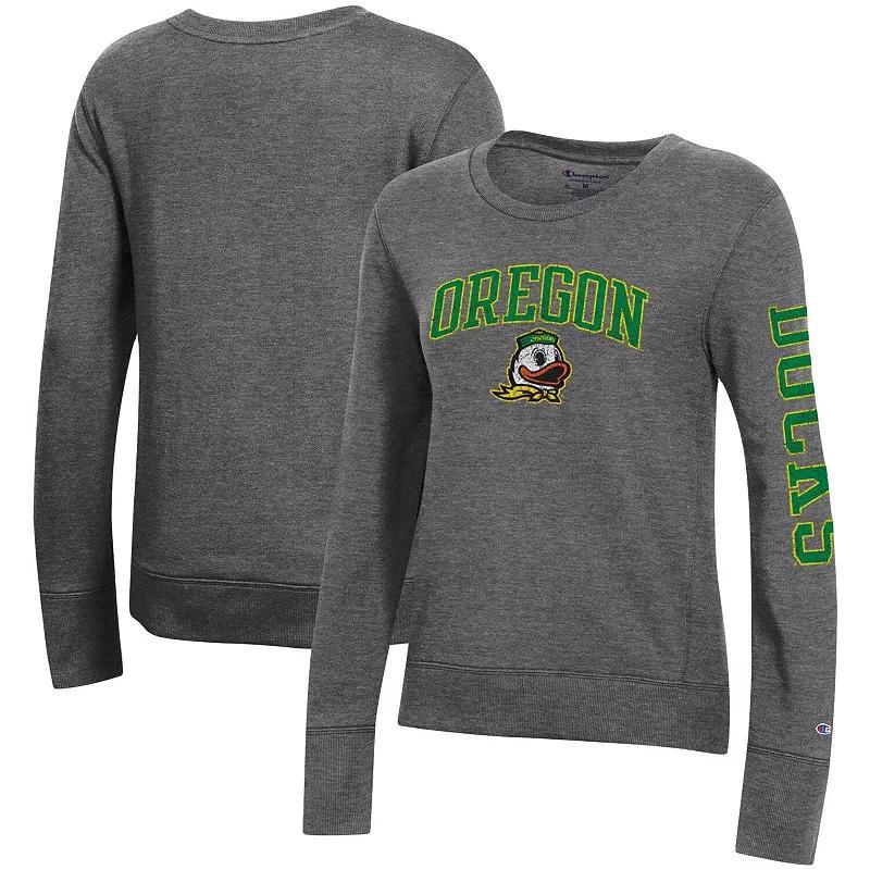 Womens Champion Charcoal Oregon Ducks University 2.0 Fleece Crewneck Sweatshirt Product Image