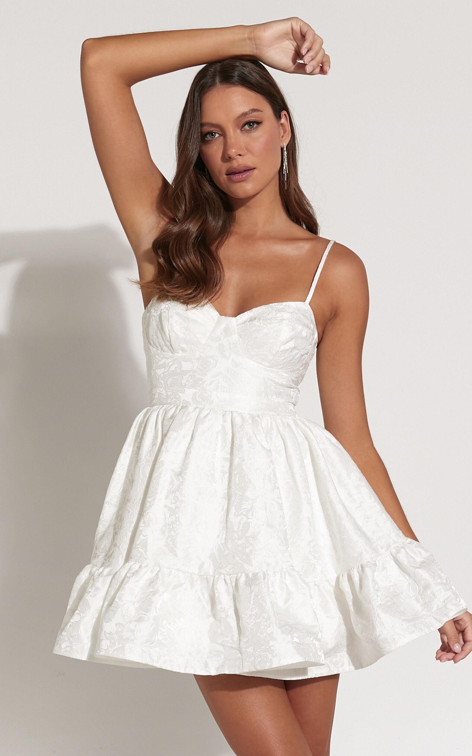 Kena Mini Dress - Jacquard Bustier Dress in White Product Image