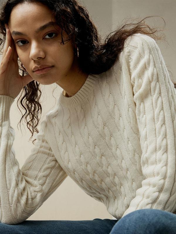 Classic Cable Knit Sweater with Ribbed Edges Product Image