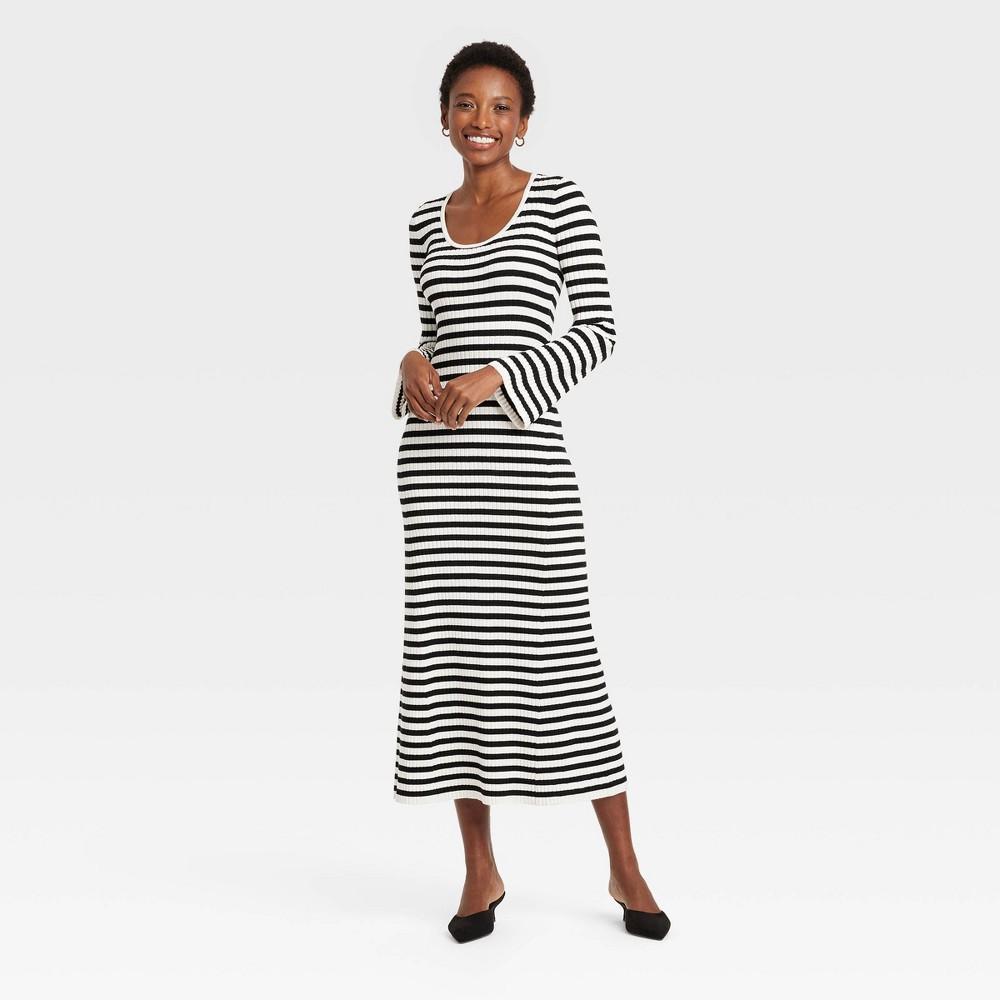 Womens Long Sleeve Maxi Sweater Dress - A New Day Striped XS product image