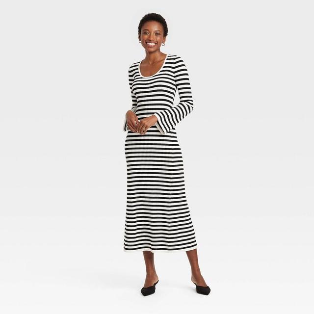 Womens Long Sleeve Maxi Sweater Dress - A New Day Striped XL Product Image