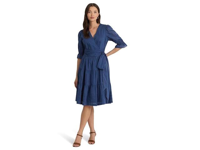 Lauren Ralph Lauren Tie-Front Cotton Voile Surplice Dress (Indigo Dusk) Women's Dress Product Image