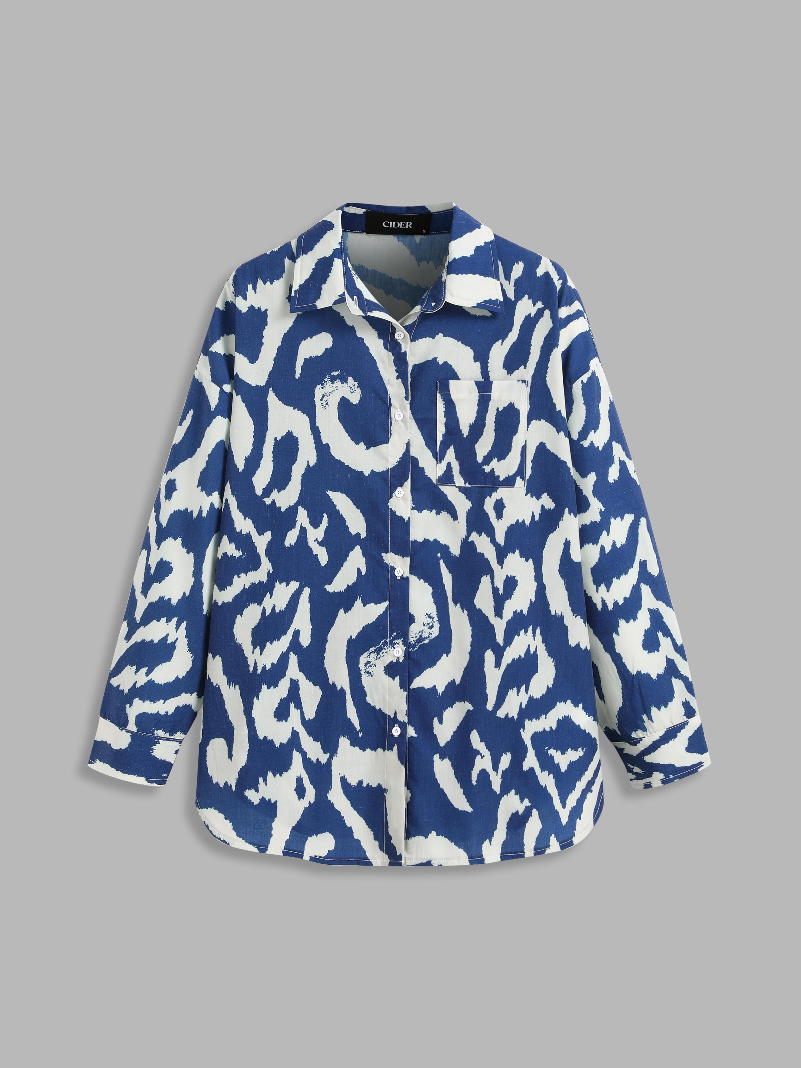 Collar Abstract Long Sleeve Oversized Shirt Product Image