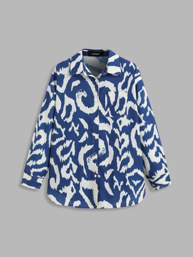 Collar Abstract Long Sleeve Oversized Shirt Product Image