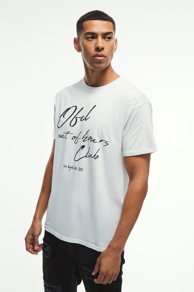 Mens White Regular Fit Out of Hours Graphic T-Shirt, White Product Image