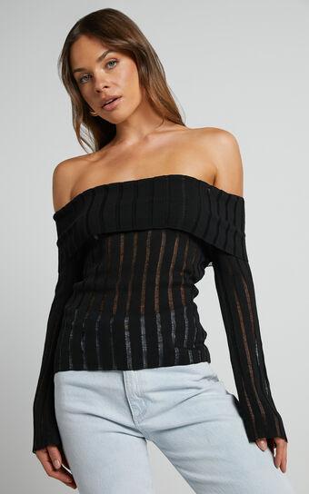 Kailah Top - Off the Shoulder Knit Top in Black Product Image