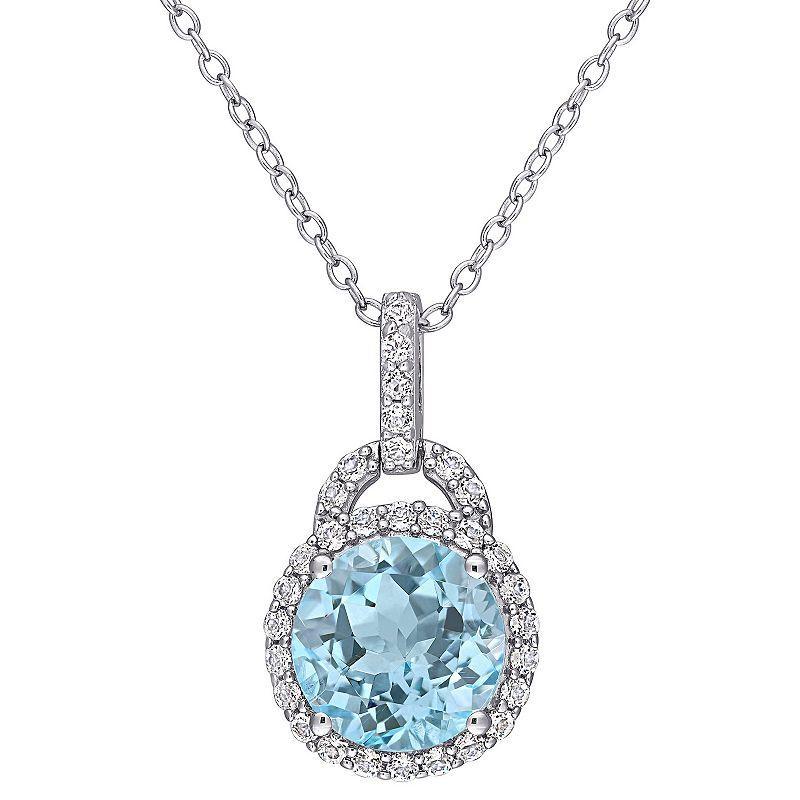 Stella Grace Sterling Silver White & Blue Topaz Drop Pendant Necklace, Womens Multicolor Product Image