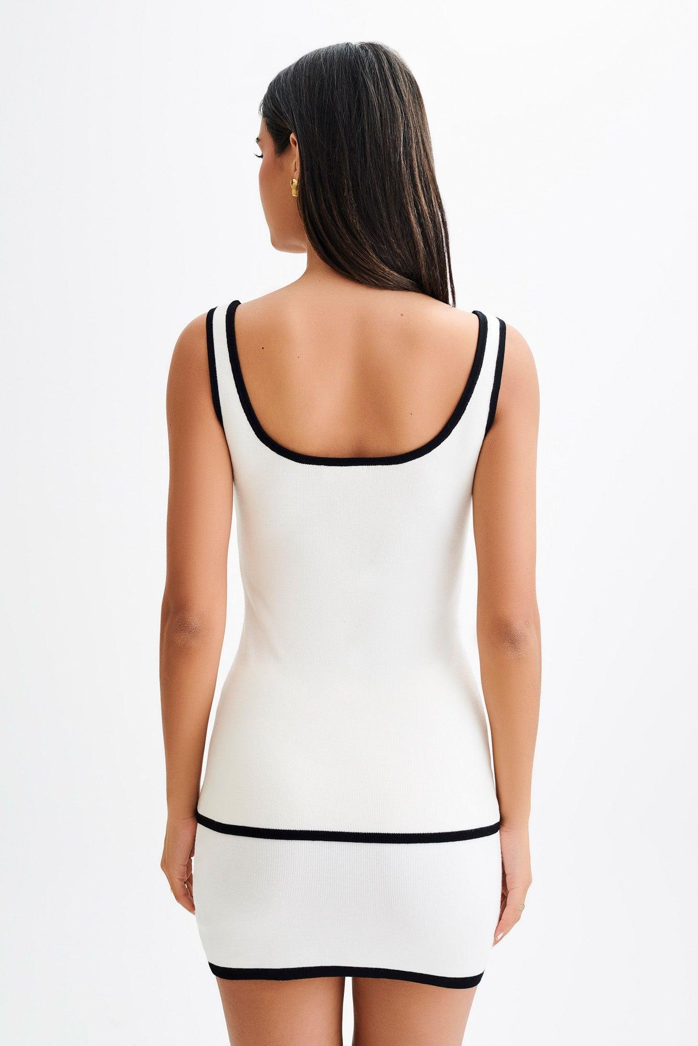 Becky Contrast Knit Longline Top - Ivory & Black Product Image