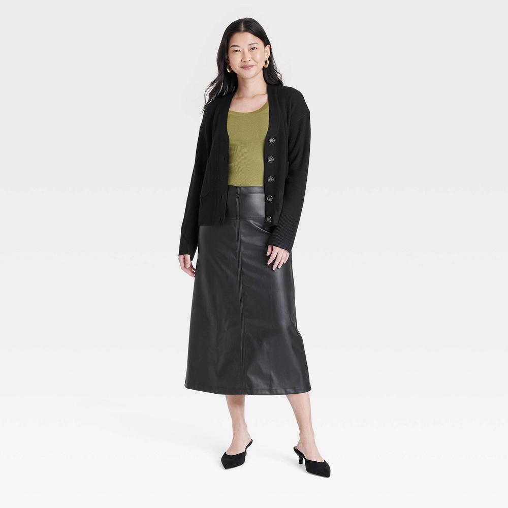 Women's Cozy Knit Everyday Cardigan - A New Day™ Black L Product Image