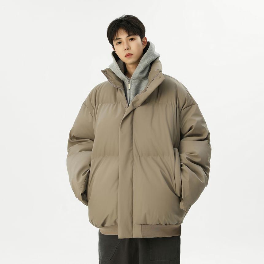 Stand Collar Plain Zip Puffer Jacket Product Image