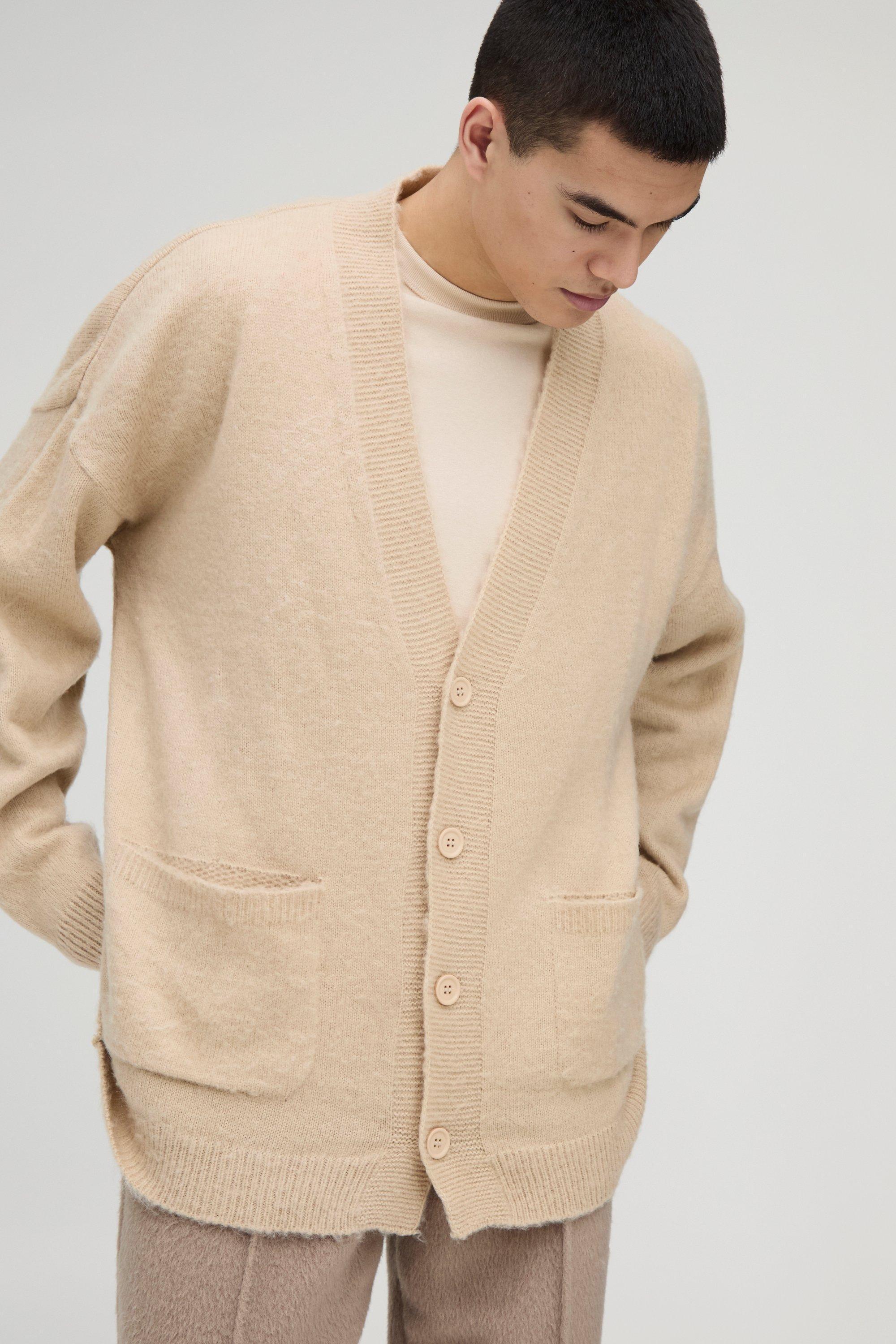 Brushed Knit Oversized Drop Shoulder Cardigan | boohooMAN USA Product Image