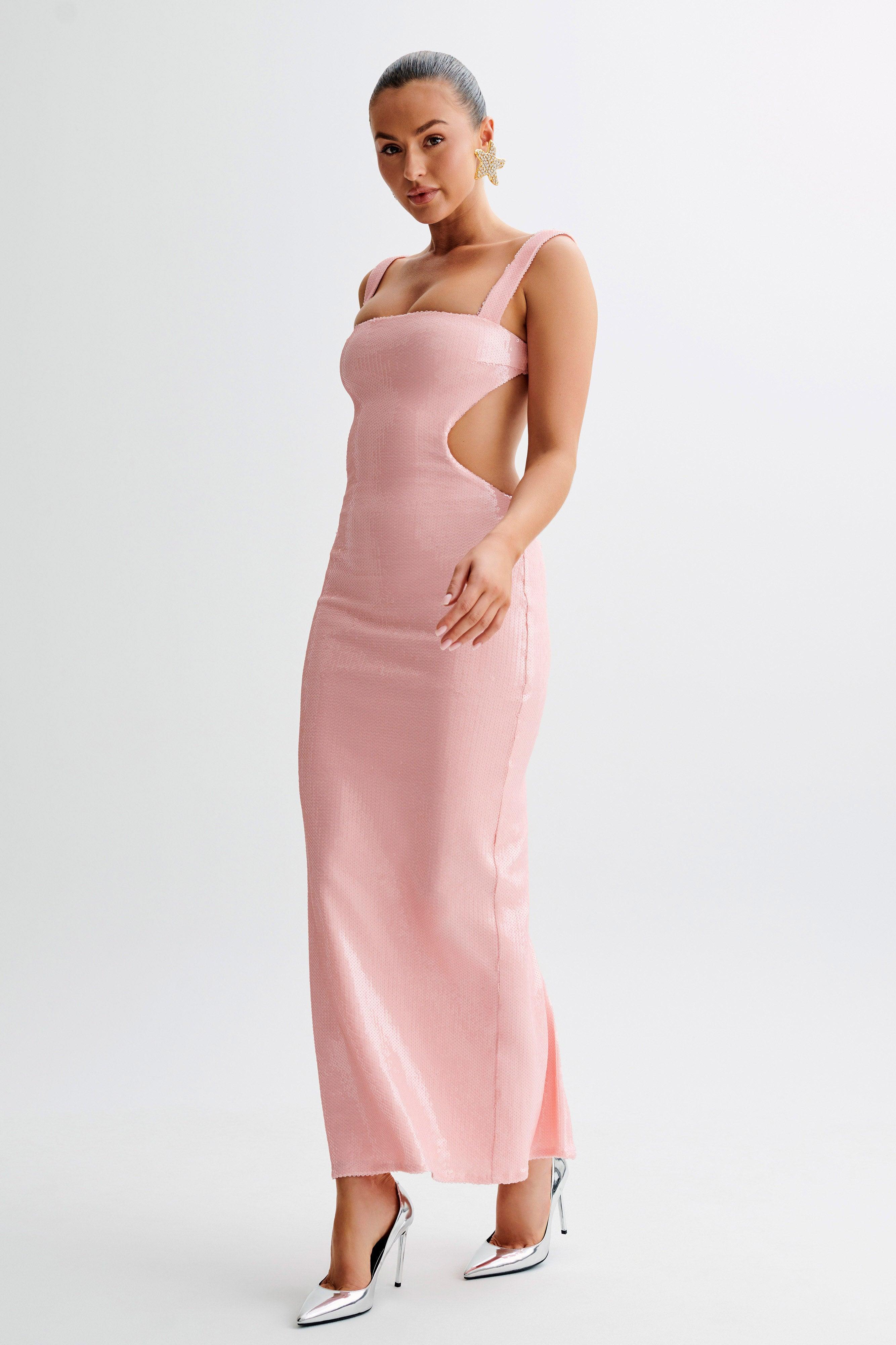 Adoria Sequin Cut Out Maxi Dress - Pale Pink Product Image