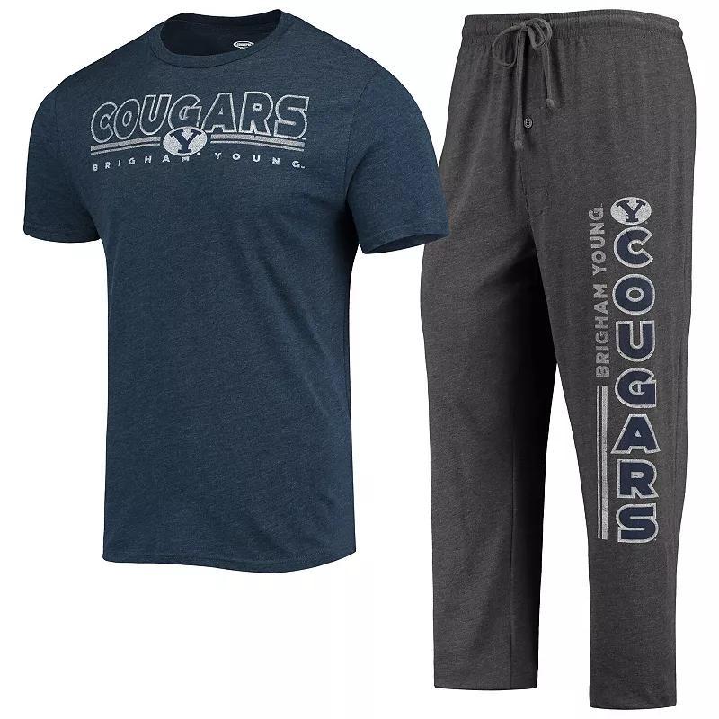 Mens Concepts Sport Heathered /Navy BYU Cougars Meter T-Shirt & Pants Sleep Set Grey Product Image