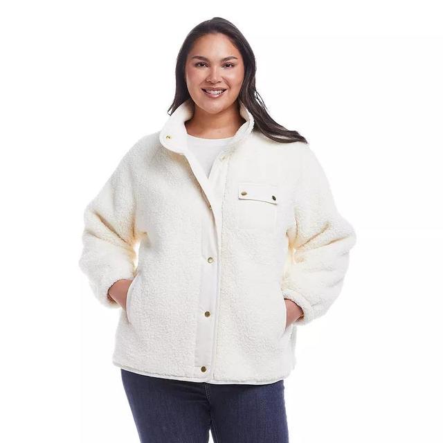 Plus Size Weathercast Snap Front Bonded Sherpa Fleece Jacket, Womens Ivory Product Image