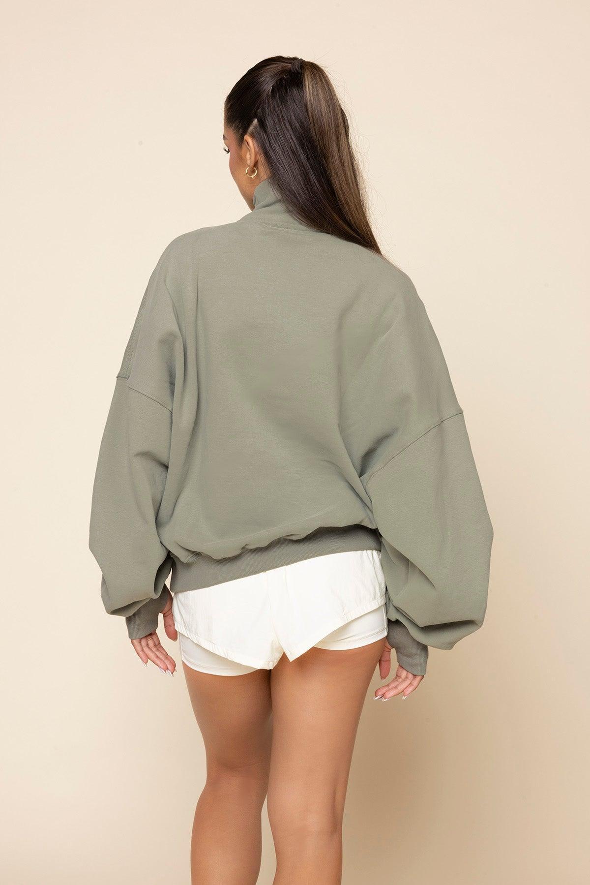 Ooey Gooey Half Zip Sweater - Light Sage Product Image