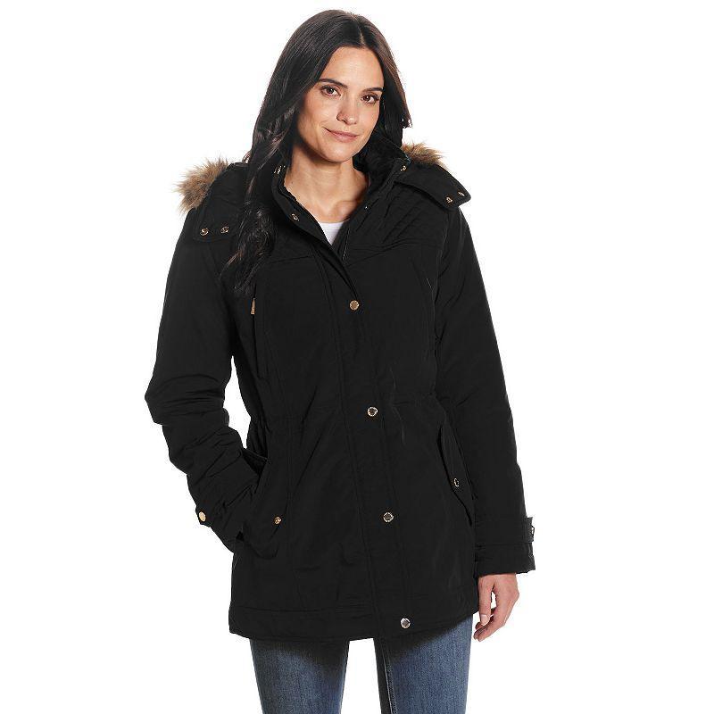 Womens Gallery Faux Fur Trim Hooded Heavyweight Stadium Jacket Product Image