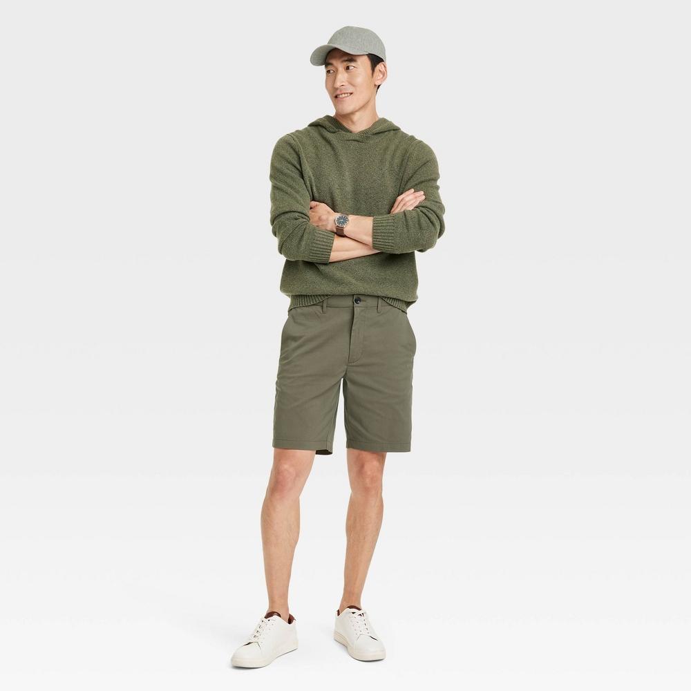 Mens 9 Flat Front Tech Chino Shorts - Goodfellow & Co Olive 28 Product Image