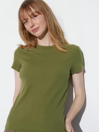 Womens Soft Ribbed Crew Neck Short-Sleeve T-Shirt Olive XL UNIQLO US Product Image