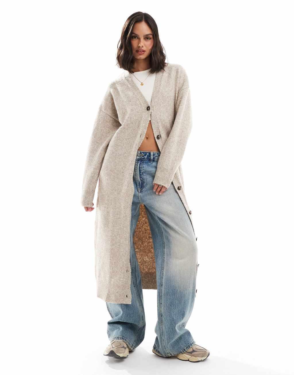 ASOS DESIGN maxi cardigan in stone Product Image