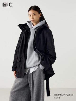 Womens 3Way Oversized Half Coat Black XS UNIQLO US Product Image