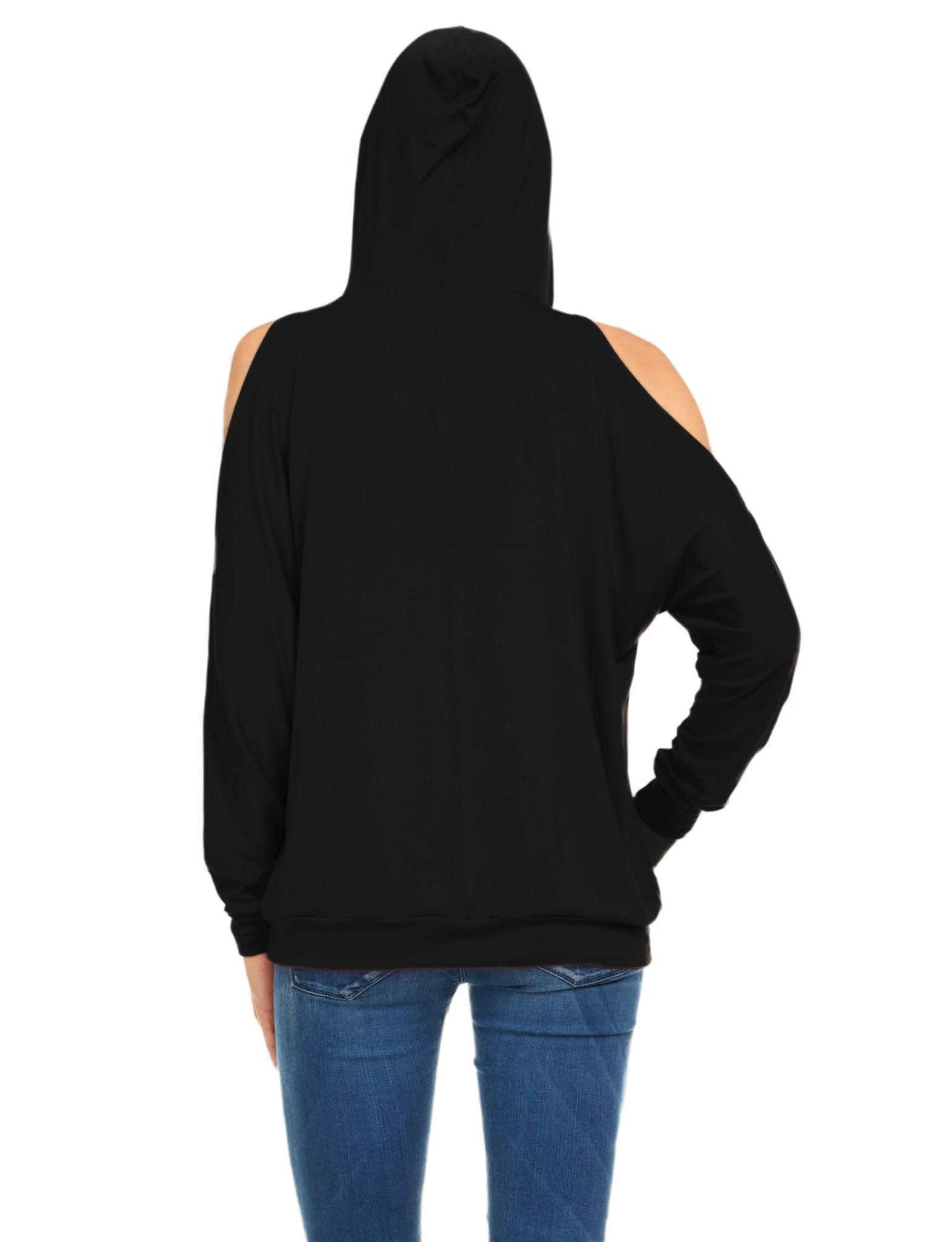 Long Sleeves Casual Knit Top with Hood and Cut out shoulders Product Image