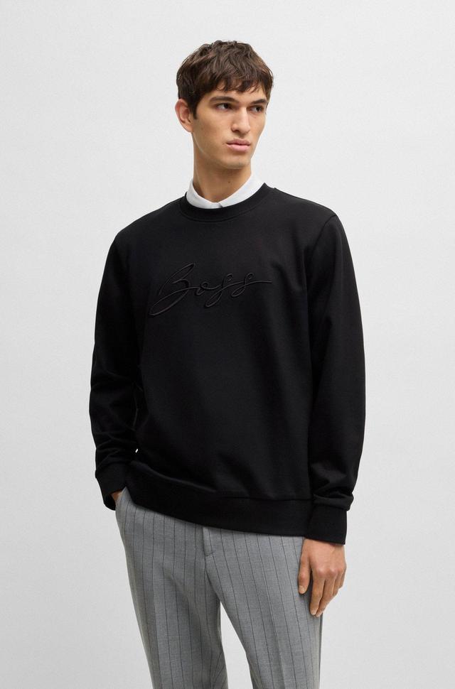 BOSS - Cotton-terry relaxed-fit sweatshirt with script logo - Black Product Image