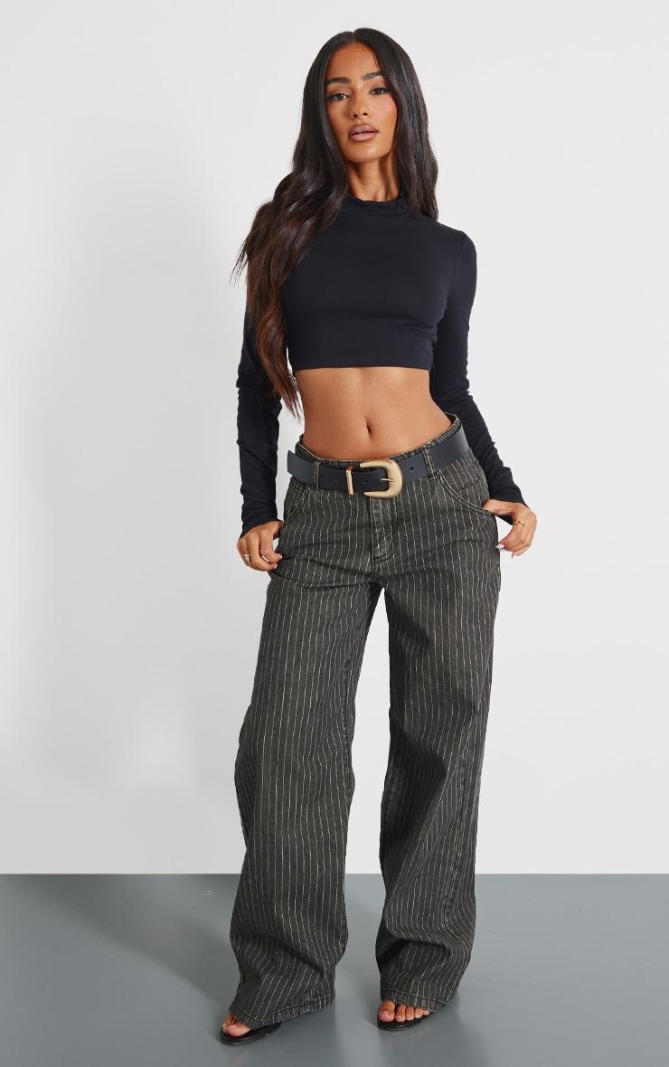 Black High Neck Long Sleeve Crop Top Product Image