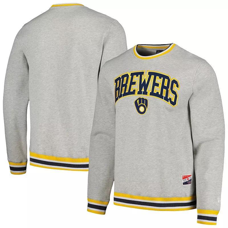 Mens New Era Heather Gray Milwaukee Brewers Throwback Classic Pullover Sweatshirt Product Image