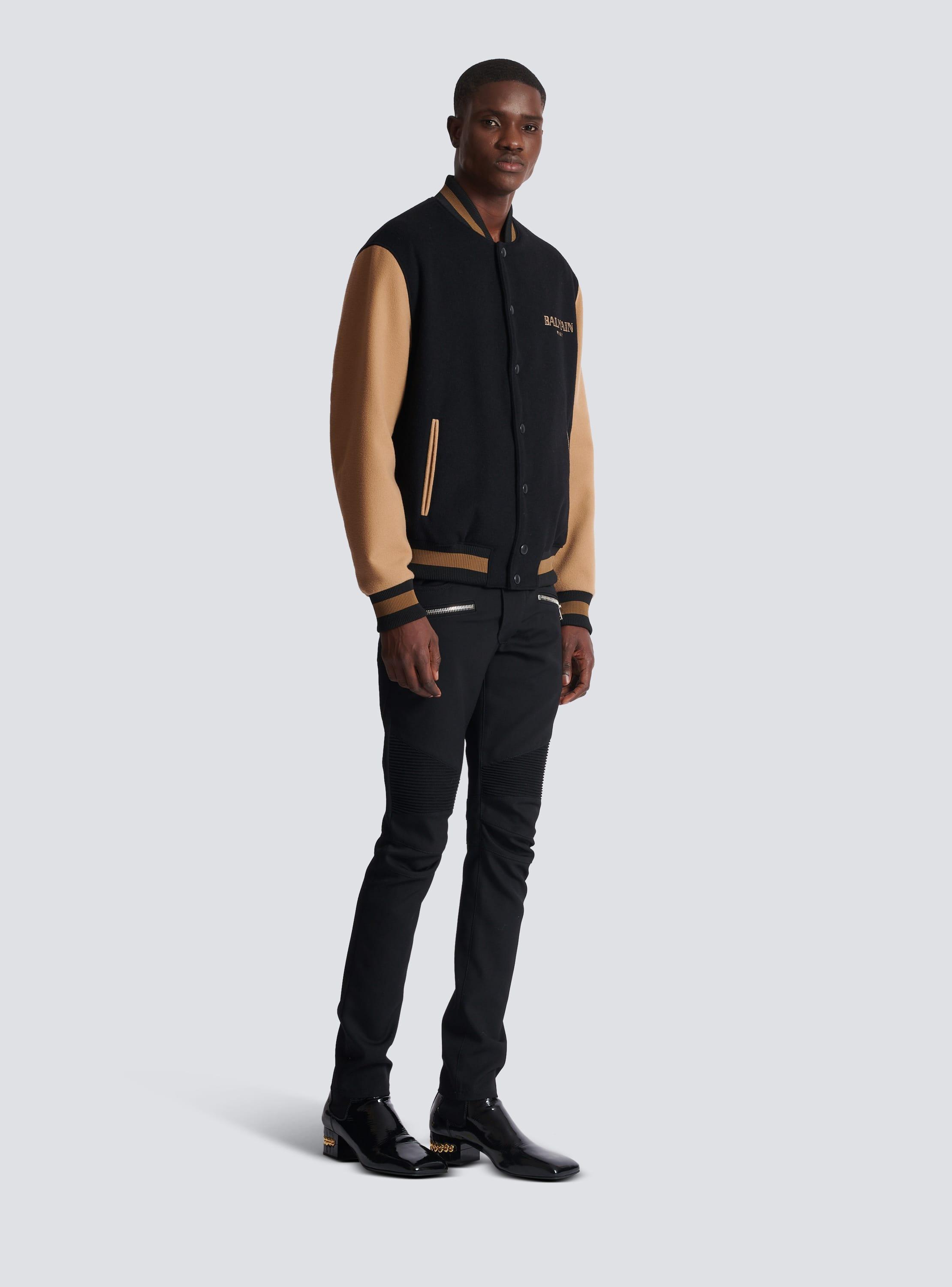 Two-tone wool and cashmere varsity jacket Product Image