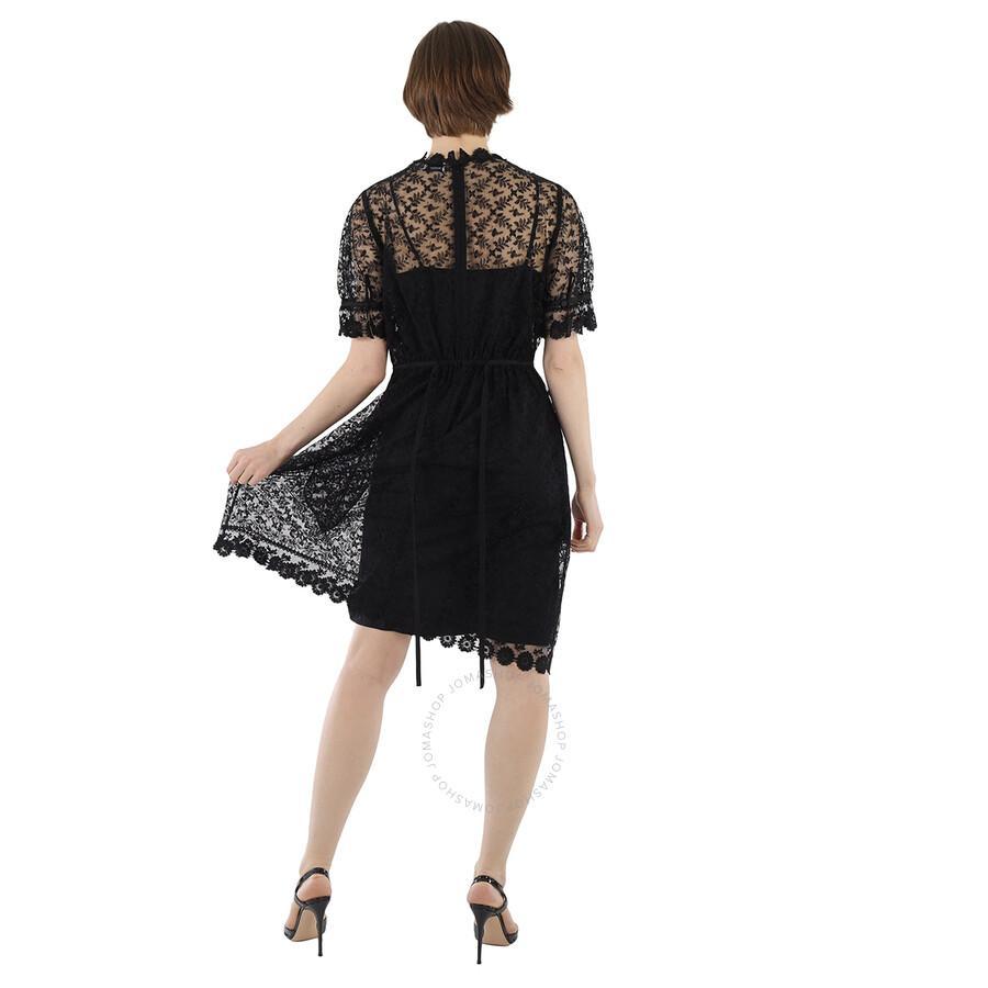 BURBERRY Ladies Black Floral Embroidered Tulle Lace Dress Product Image