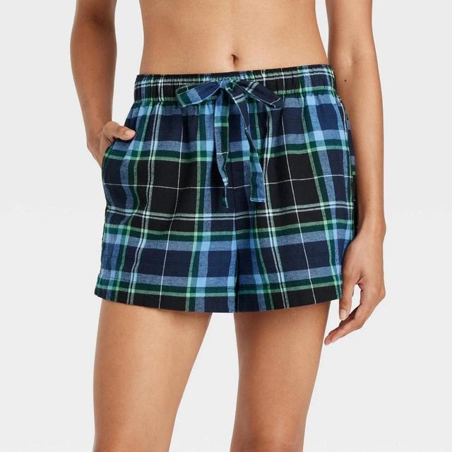 Womens Plaid Flannel Pajama Shorts - Auden Navy Blue M Product Image