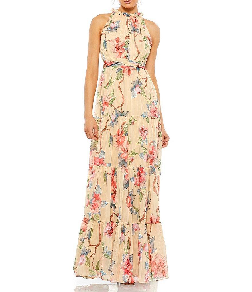 Mac Duggal Ruffle Halter Neck Floral Print Chiffon Sleeveless A-Line Dress product image