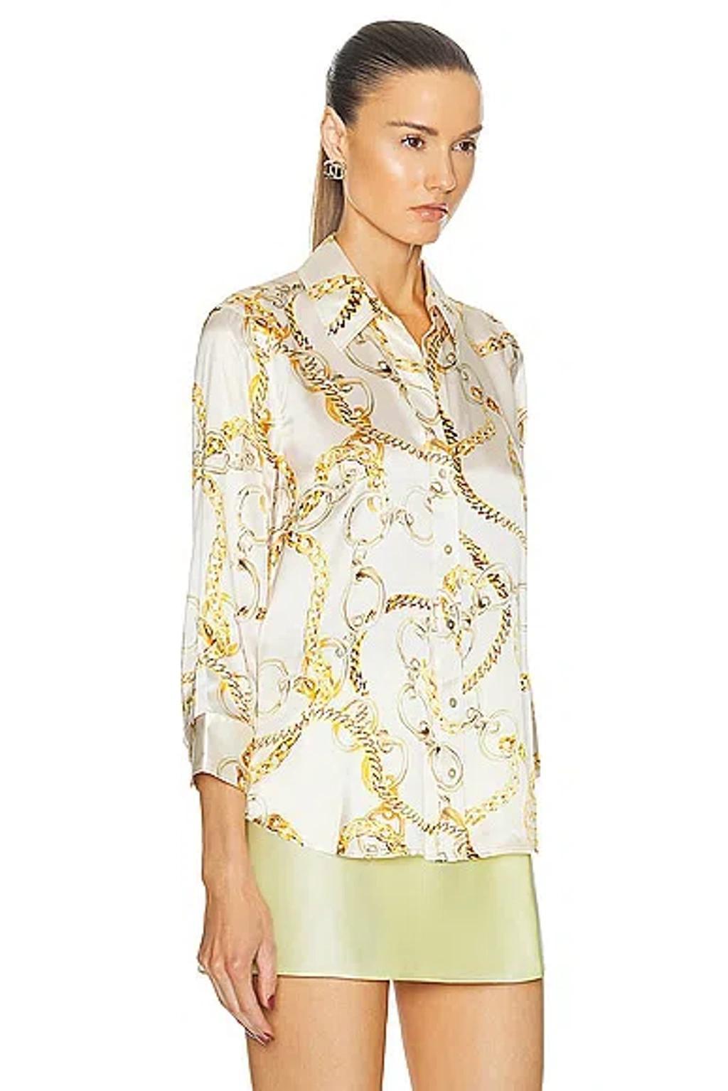 Dani Multi Chain Printed Silk Blouse In Ecru Multi Oversized Chain Product Image