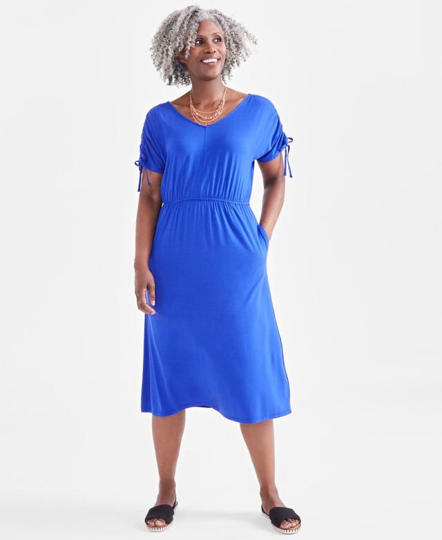 Style & Co Womens V-Neck Ruched-Sleeve Dress, Created for Macys Product Image