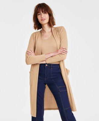 Anne Klein Womens Open-Front Rib-Knit Duster Cardigan product image