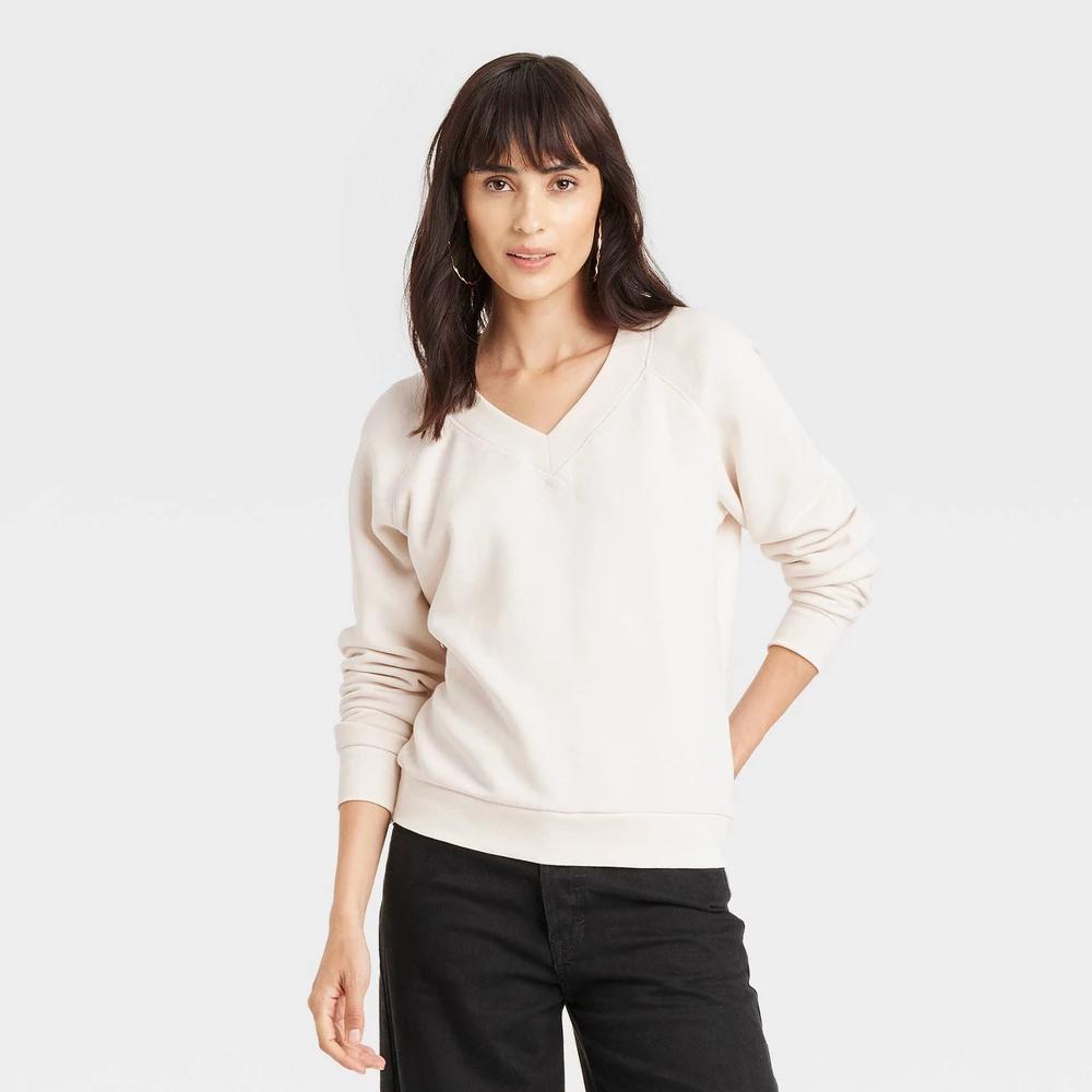 Womens Leisure Studio V-Neck Sweatshirt - Universal Thread Cream Product Image