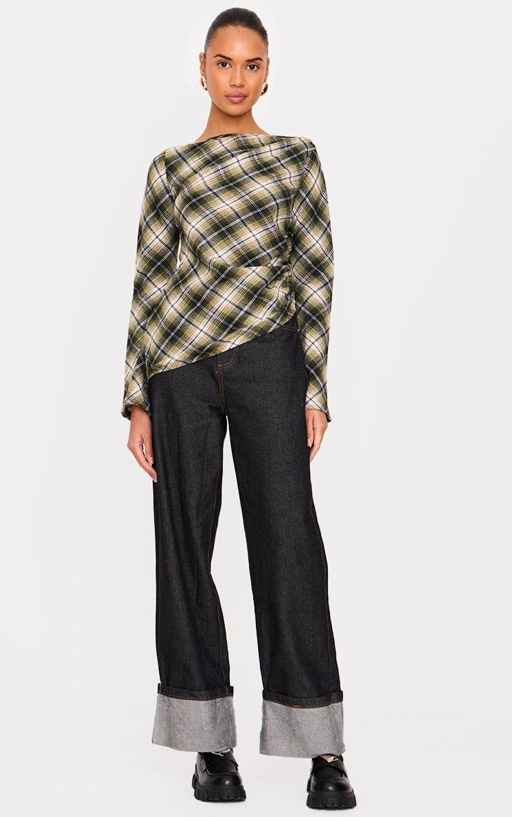 Green Check Asymmetric Long Top Product Image