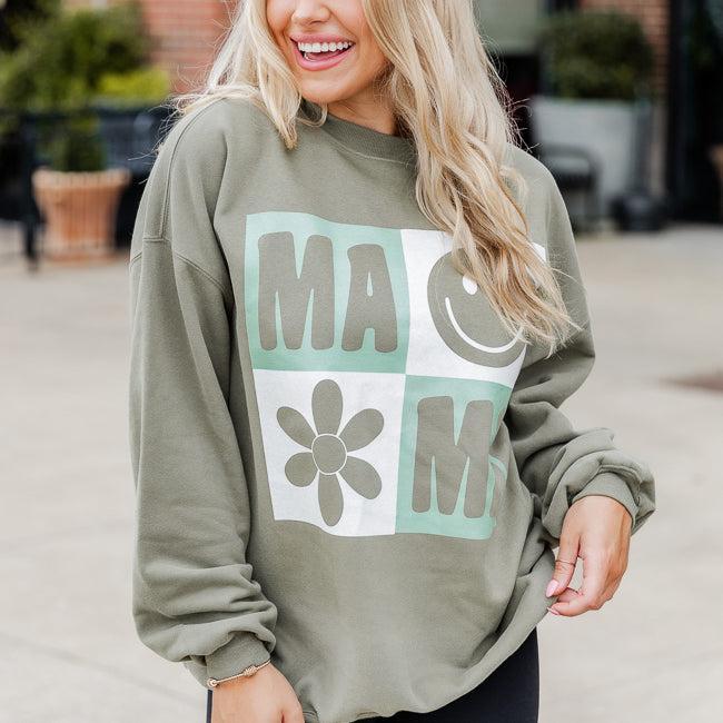 Mama Retro Olive Oversized Graphic Sweatshirt Product Image