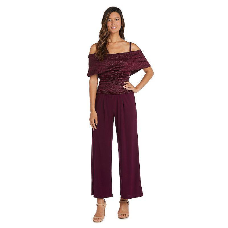 Womens R&M Richards Cold Shoulder Glitter Ruched Jumpsuit Product Image